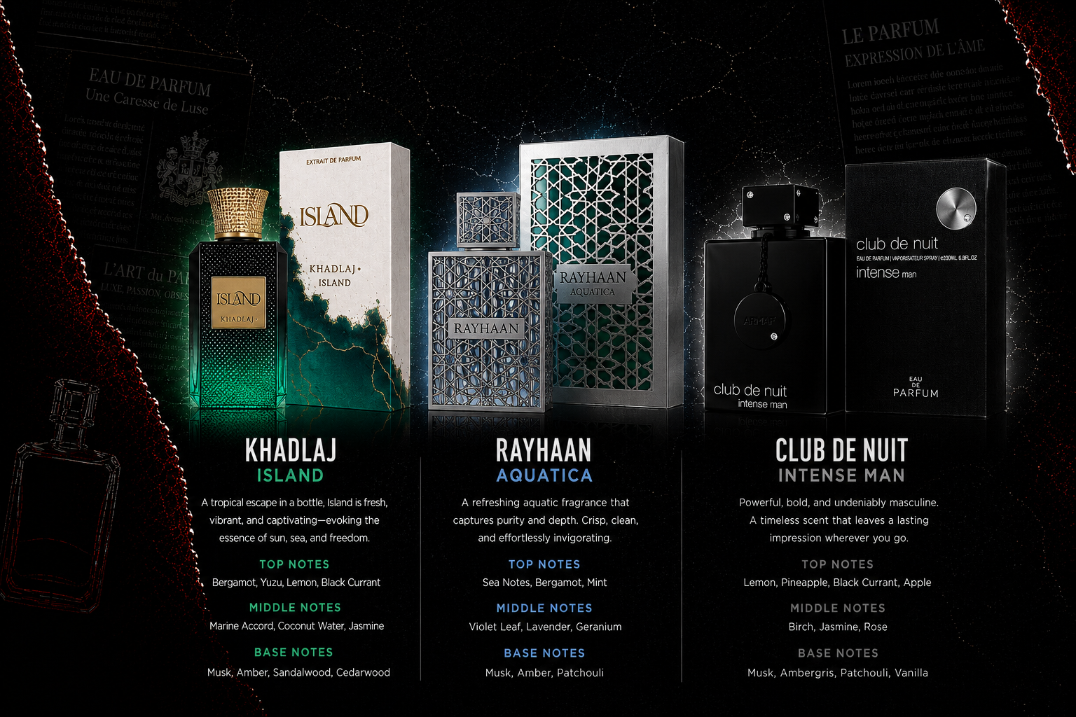 Collection – Khadlaj Island, Rayhaan Aquatica, Club de Nuit Intense Man