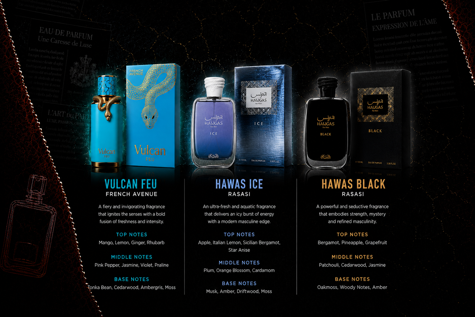 Collection – Vulcan Feu, Hawas Ice, Hawas Black