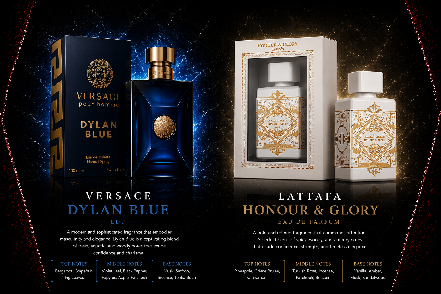 Versace Dylan Blue EDT and Lattafa Honour & Glory Eau de Parfum